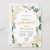 White Floral Primera Comunió n Invitacion Invitat Kaart (Voorkant)