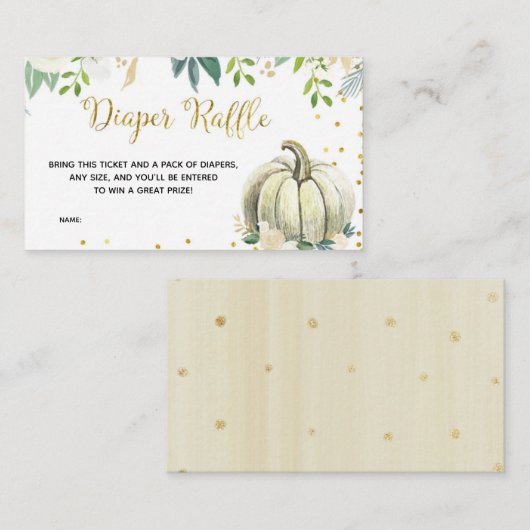 White Floral Pumpkin Baby shower Diaper Raffle Informatiekaartje (Voorkant / Achterkant)