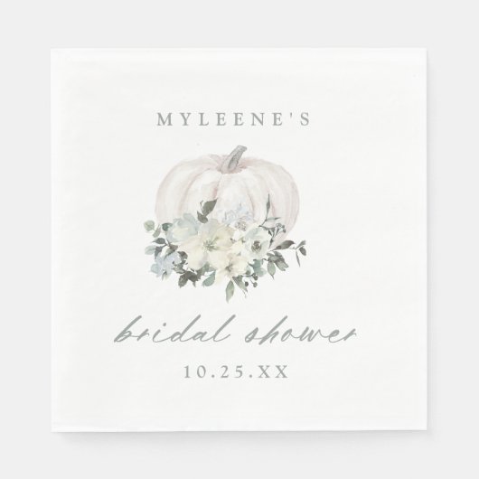 White Floral Pumpkin Vrijgezellenfeest Servet (Voorkant)