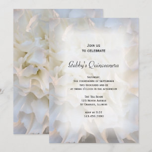 White Floral Quinceañera Party Invitation Kaart