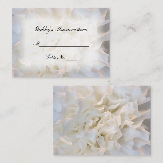 White Floral Quinceañera Place Card Plaatskaartje (Voorkant / Achterkant)