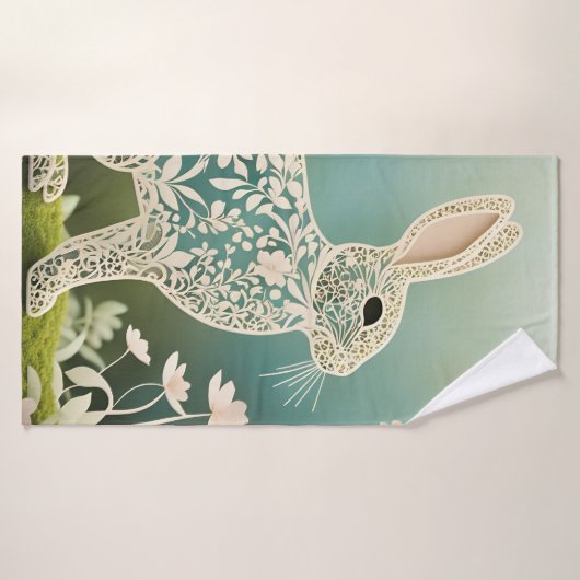 White Floral Rabbit Spring Art Bad Handdoek (Badhanddoek)