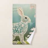 White Floral Rabbit Spring Art Bad Handdoek (Handdoek)