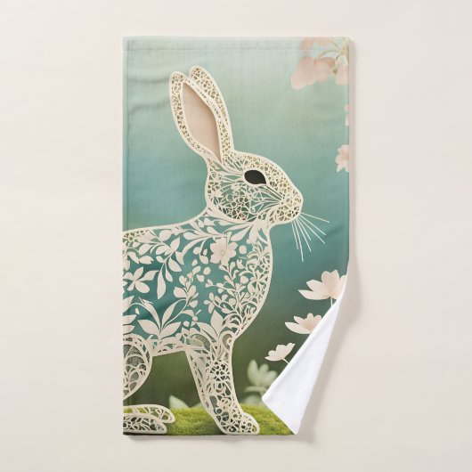 White Floral Rabbit Spring Art Bad Handdoek (Handdoek)