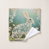 White Floral Rabbit Spring Art Bad Handdoek (Wasdoekje)