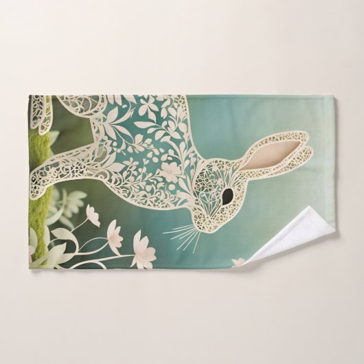 White Floral Rabbit Spring Art Bad Handdoek (Handdoek)
