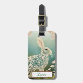 White Floral Rabbit Spring Art Bagagelabel (Voorkant verticaal)