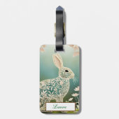 White Floral Rabbit Spring Art Bagagelabel (Achterkant verticaal)