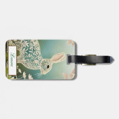 White Floral Rabbit Spring Art Bagagelabel (Achterkant horizontaal)