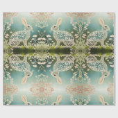 White Floral Rabbit Spring Art Cadeaupapier (Vlak)