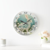 White Floral Rabbit Spring Art Grote Klok (Huis)