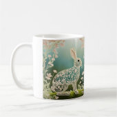White Floral Rabbit Spring Art Koffiemok (Links)