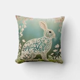 White Floral Rabbit Spring Art Kussen