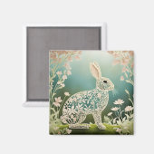 White Floral Rabbit Spring Art Magneet (Voorkant / Achterkant)