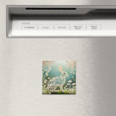 White Floral Rabbit Spring Art Magneet (Insitu (Vaatwasser))