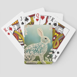 White Floral Rabbit Spring Art Pokerkaarten