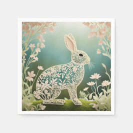 White Floral Rabbit Spring Art Servet