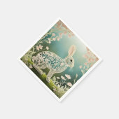 White Floral Rabbit Spring Art Servet (Hoek)