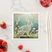 White Floral Rabbit Spring Art Servet (Insitu)