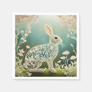 White Floral Rabbit Spring Art Servet