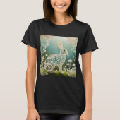 White Floral Rabbit Spring Art T-shirt (Voorkant)