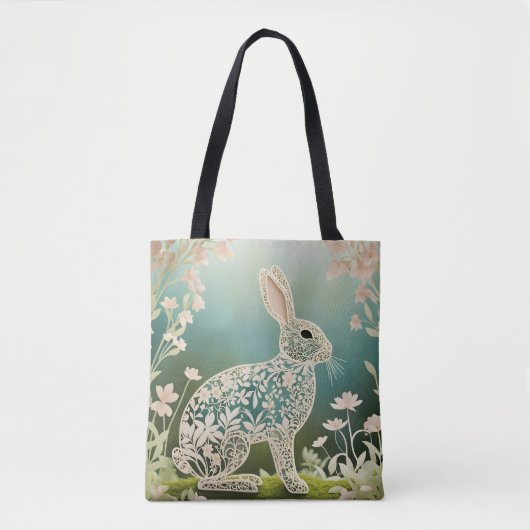 White Floral Rabbit Spring Art Tote Bag (Voorkant)