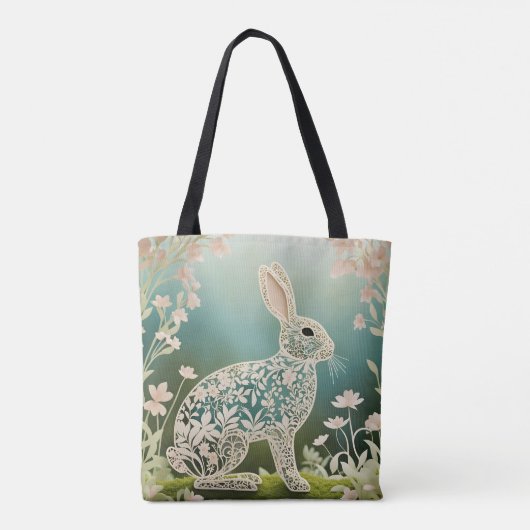 White Floral Rabbit Spring Art Tote Bag (Achterkant)