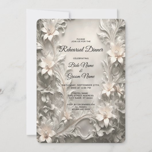 White Floral Rehearsal Dinner Kaart (Voorkant)