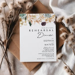 White Floral Rehearsal Dinner Kaart<br><div class="desc">We ontwierpen deze White Floral Rehearsal Dinner Uitnodiging om je rustige, donkere tropische bruiloft te voltooien. Met zijn boze waterverf grof naar zijn moderne boho winterbloemen, inclusief protea, dahlia en gedroogde lotus, zal het ontwerp zeker uw humeurig, minimalistisch groen en wit thema afzetten. Verander de tekst en voeg een foto...</div>