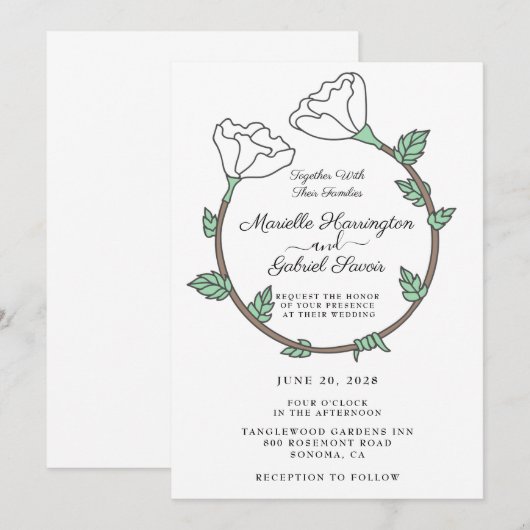 White Floral Ring Wedding Uitnodiging (Voorkant / Achterkant)