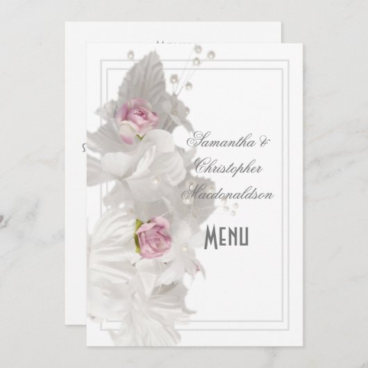 White floral roos bruiloft menu (Voorkant / Achterkant)