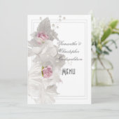 White floral roos bruiloft menu (Staand voorkant)