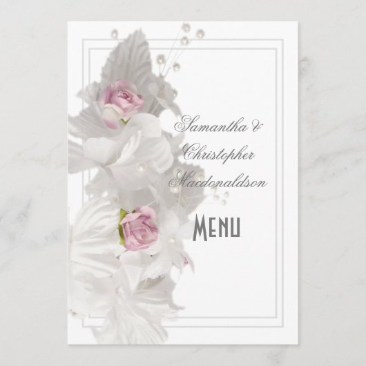 White floral roos bruiloft menu (Voorkant)