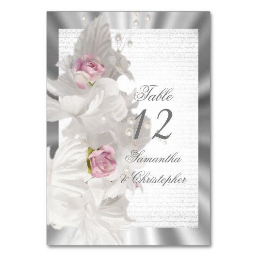 White floral roos bruiloft table number kaart (Voorkant)