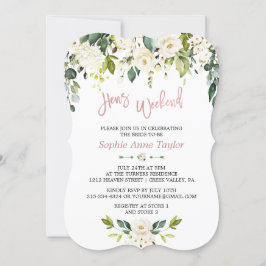 White Floral Roos Gold Bachelorette Weekend Party Kaart