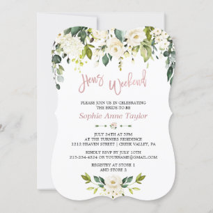 White Floral Roos Gold Bachelorette Weekend Party Kaart