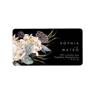 White Floral   RSVP-adreslabel voor zwart huwelijk Etiket