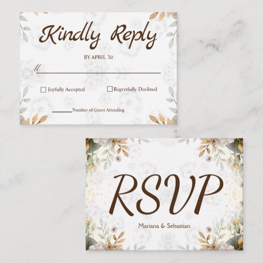 White Floral RSVP Card Elegant Simple RSVP Notitiekaartje (Voorkant / Achterkant)