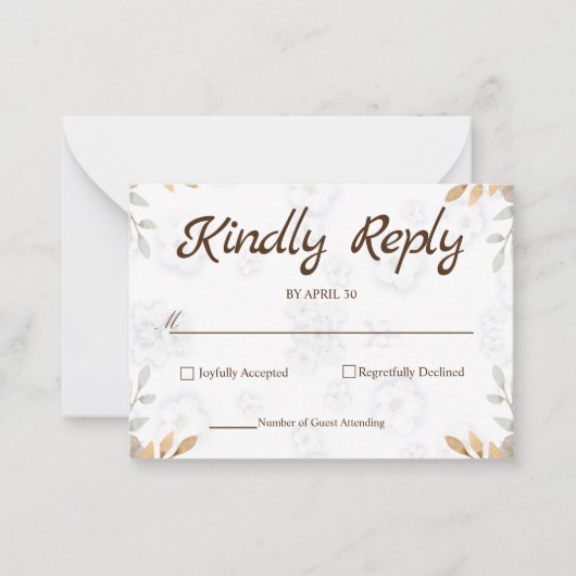 White Floral RSVP Card Elegant Simple RSVP Notitiekaartje (Voorkant)