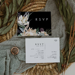 White Floral   RSVP-kaart met zwarte menukeuze Briefkaart