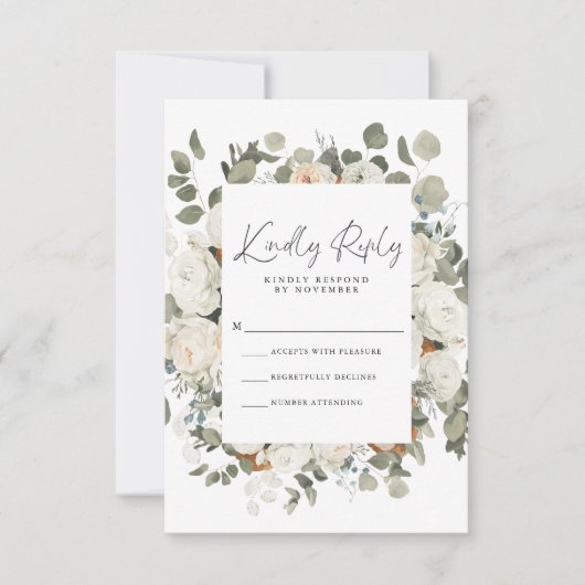 White Floral RSVP-kaart RSVP Kaartje (Voorkant)