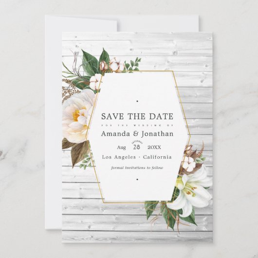 White Floral Rustic Barn Country Weddenfoto Save The Date (Voorkant)