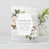 White Floral Rustic Barn Country Weddenfoto Save The Date (Staand voorkant)