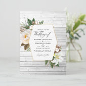 White Floral Rustic Barn Country Weddenschap Foto  Kaart (Staand voorkant)