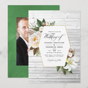 White Floral Rustic Barn Country Weddenschap Foto  Kaart