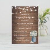 White Floral Rustic Elegant Lights Wooden Kaart (Staand voorkant)