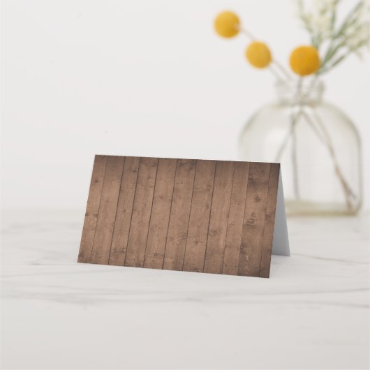 White Floral Rustic Elegant Lights Wooden Wedding Plaatskaartje (Achterkant)