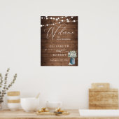 White Floral Rustic Elegant Lights Wooden Wedding Poster (Keuken)