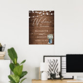 White Floral Rustic Elegant Lights Wooden Wedding Poster (Thuiskantoor)