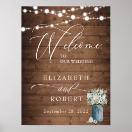 White Floral Rustic Elegant Lights Wooden Wedding Poster